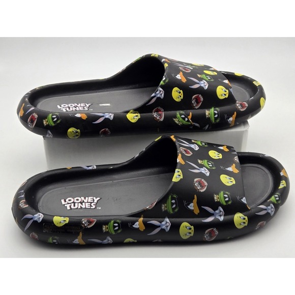 Looney Tunes Mania Other - Ground Up Looney Tunes Flip Flops Mens 13 Black Cartoon‎ Character Slide Sandals